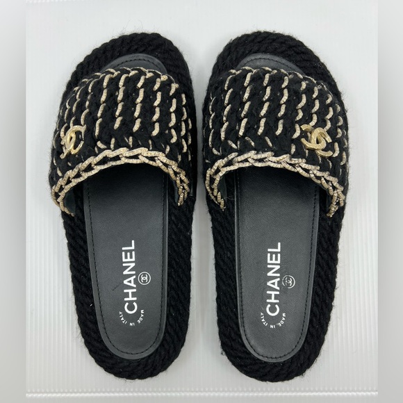 Chanel 2022 CC Black Knit Slide Sandals - Picture 2 of 8